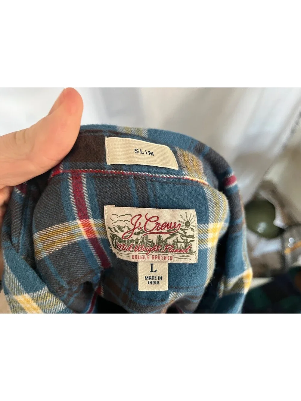 J. Crew Men's Blue Yellow Red Midweight l/s Flannel Shirt Slim Fit Large L